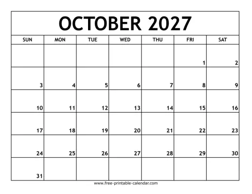 october 2027 printable calendar