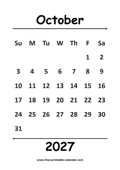 simple october 2027 calendar