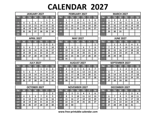 printable 2027 calendar landscape
