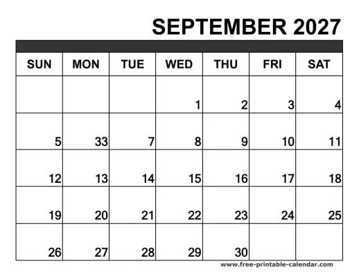 september 2027 blank calendar