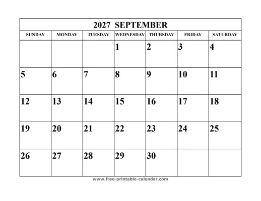 september 2027 landscape calendar