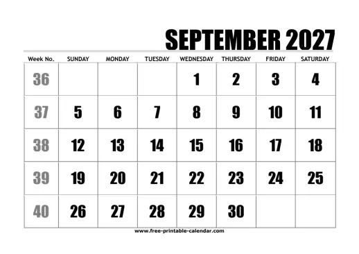 large print september 2027 calendar