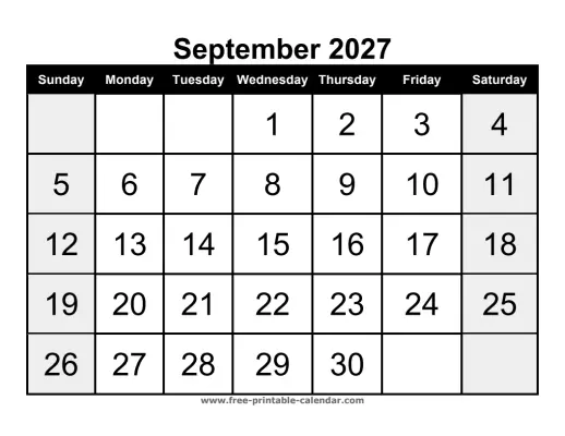 september 2027 portrait calendar