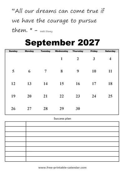 september 2027 calendar with quotes