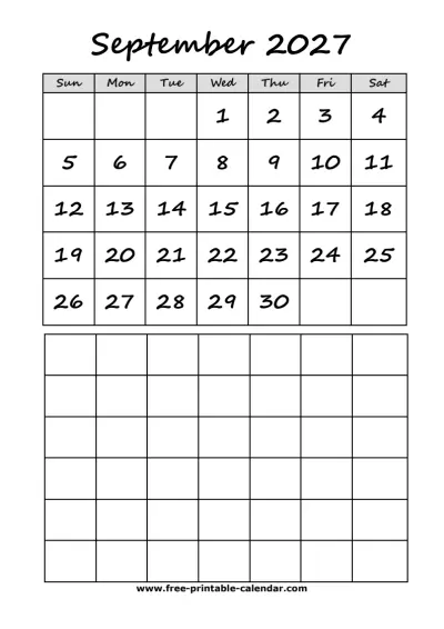 cute september 2027 calendar