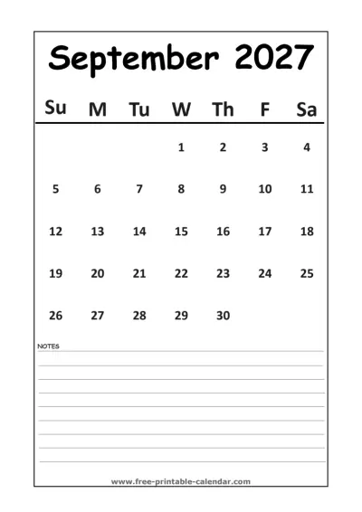 minimalist september 2027 calendar
