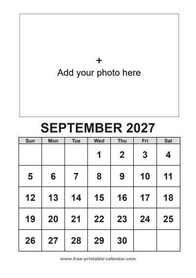 september 2027 photo calendar