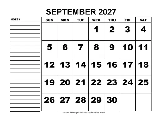 september 2027 planner calendar