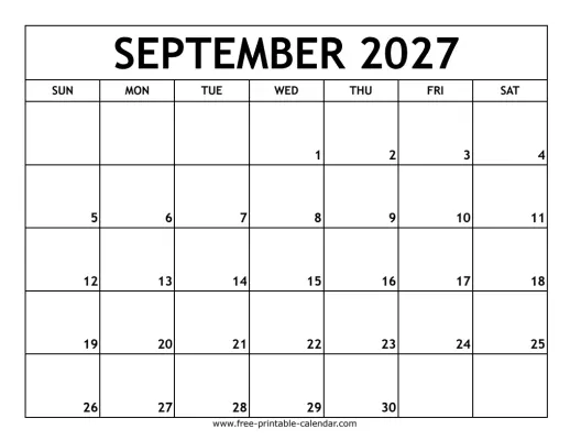 september 2027 printable calendar