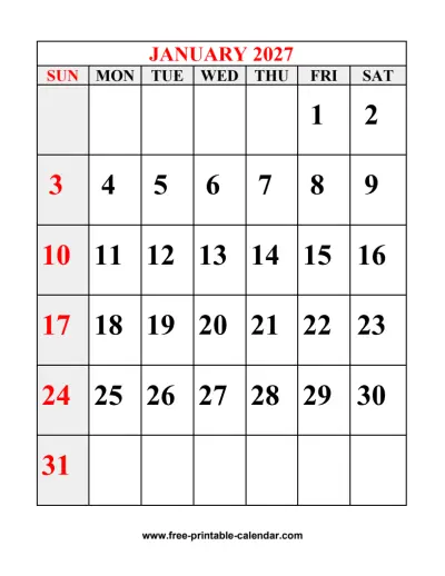 year 2027 calendar, one month per page